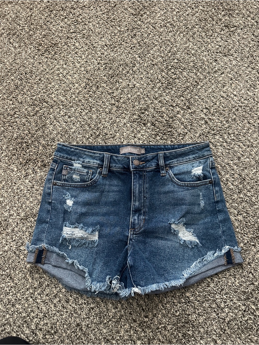Just USA Dark Blue Distressed Denim Shorts